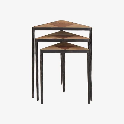 The Range Elmo Elm Wood Set Of 3 Triangular Nesting Tables - Black, Brown