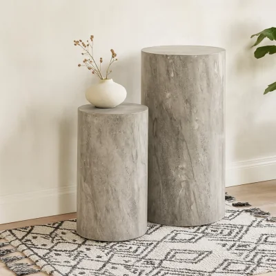 The Range Lille 2 Piece Marble Effect Round Pedestal Tables - Grey