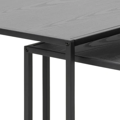 The Range El Paso Nesting Tables Set of 2 - Black Ash Veneer Tops and Matt Metal Bases - Natural