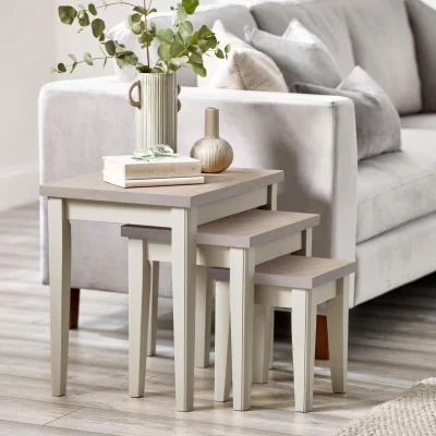 The Range Eden Farmhouse Cream Oak Nest of 3 Tables - White / 51cm