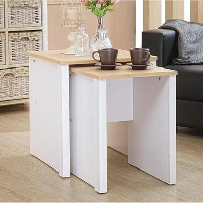 The Range Wooden Nest of Tables With Oak Effect Top - White