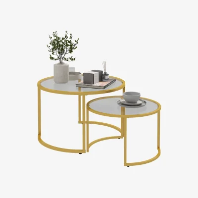 The Range Set Of 2 Round Nesting Tables With Tempered Glass Top - Gold