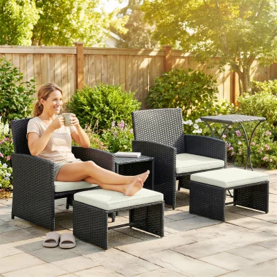 The Range Outsunny Rattan Garden Furniture Set with Nesting Tables - Black