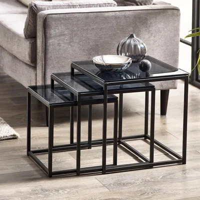 The Range Chicago Nest Of 3 Tables - Smoked Glass