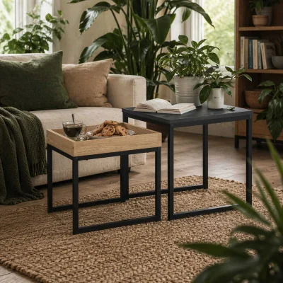 The Range Lavi Set of 2 Boxy Nesting Tables - Black and Wood-Effect
