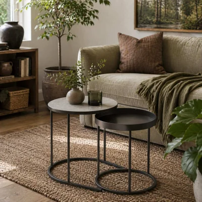 The Range Midoli Set of 2 Metal and Wood Grey Industrial Nesting Tables