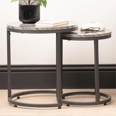 The Range Round Set of 2 Nesting Table for Living Room - Matte Black
