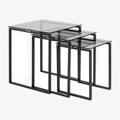 The Range Katrine Nest of Tables with Smoked Glass Top Set of 3 - Smoked Glass