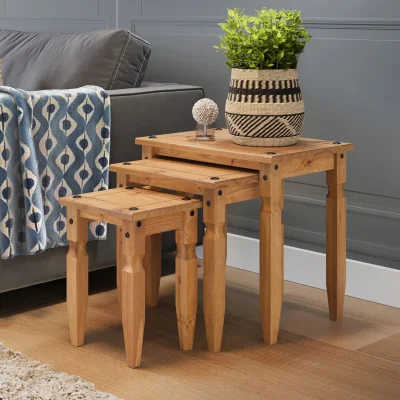 The Range Corona Nest Of Tables Piccolo Solid Wood Mexican Pine - Antique Wax