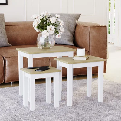 The Range Yorkshire Nest of 3 Tables - Oak & White