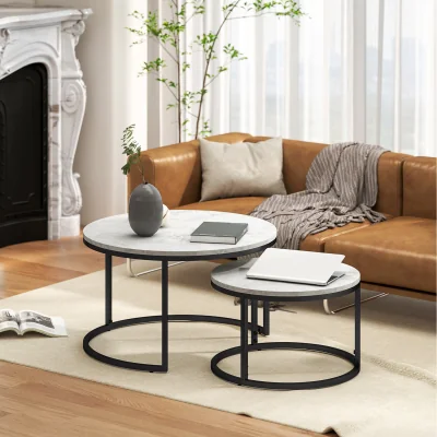 The Range Steel Frame Marble-Effect Top Foot Pads Nest of Tables - grey