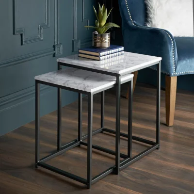 The Range Square Nest of Tables Stone Effect - White
