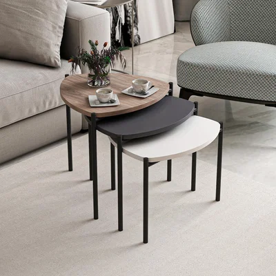 The Range Lenny Set of 3 Nesting Table - White & Grey