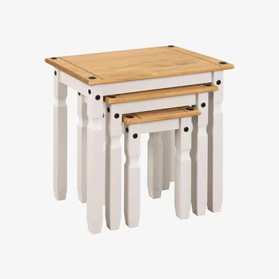 The Range Corona Nest of Tables White Solid Pine - Whitewash