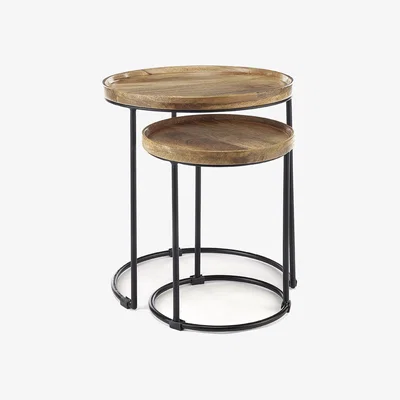 The Range Round Nest Of Two 2 Tables End Lamp Light Solid Mango Wooden - Brown