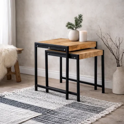 The Range Toivakka Nesting Side Tables Reclaimed Wood and Metal Set of 2 - Brown