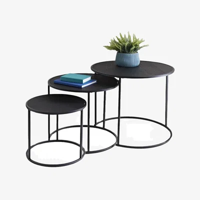 The Range 3PC Round Wooden Top Nesting Tables Living Room Furniture - Black
