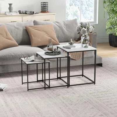 The Range HOMCOM Nesting Tables Set of 3 with Faux Marble Effect Top - White