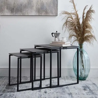 Woods Furniture Eastcote Black Ceramic Nest of 3 Tables