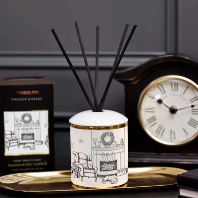 Dunelm Stoneglow Keepsake Fireside Embers Ceramic Diffuser Black and white