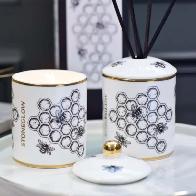 Dunelm Stoneglow Keepsake Bee Kind Ceramic Diffuser Black and white