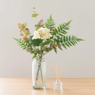 Dunelm Artificial Hydrangea & Eucalyptus Bouquet in Vase & Fresh Linen Diffuser Gift Set