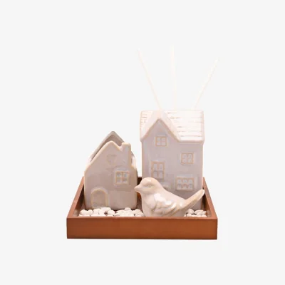 Dunelm Hestia Ceramic Bird & House Diffuser & Tealight Holder Set