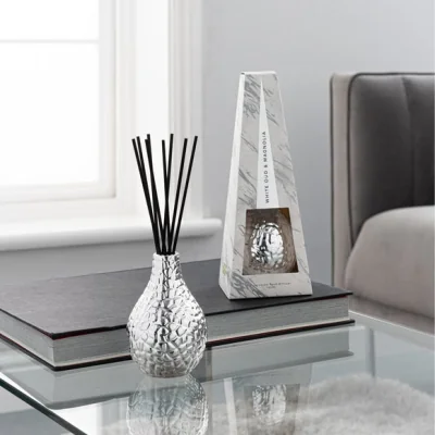 Dunelm Hammered Metal Silver White Oud and Magnolia 100ml Reed Diffuser Silver