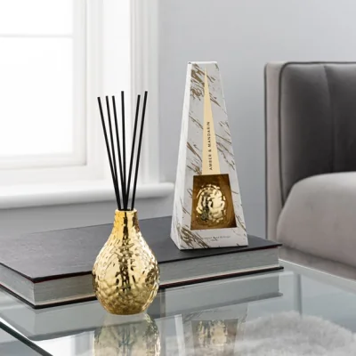 Dunelm Hammered Metal Gold Amber and Mandarin 100ml Reed Diffuser Gold
