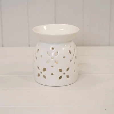 The Range Large White Ceramic Glazed Oil Burner with Flower Petal Design - White