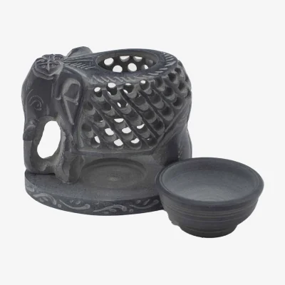 The Range Soapstone Oil Burner 10.5cm Standing Elephant - Grey