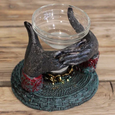 The Range Antique Buddha Om Hands Oil Burner - Grey