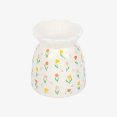 The Range Ceramic Tulip Print Oil Burner and Wax Warmer - White