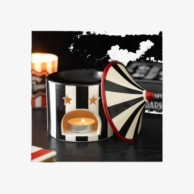 The Range Black Striped Circus Tent Ceramic Oil Burner for Tealight - Black