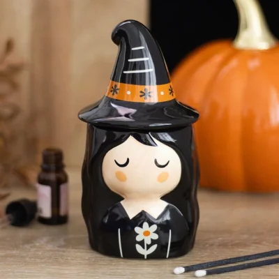 The Range Frightful Folk Witch Ceramic Oil Burner with Matching Lid - Black