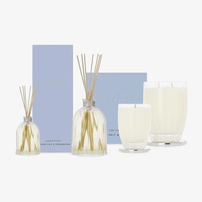 The Range Scented Candle  Diffuser 4pc Set - Crushed Salt & Cedarwood