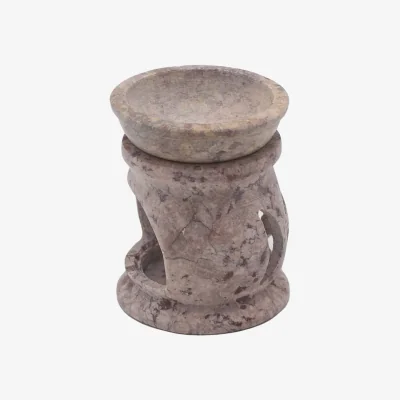 The Range Small Soapstone Oil Burner 8cm Three Moon Pentagon - Brown