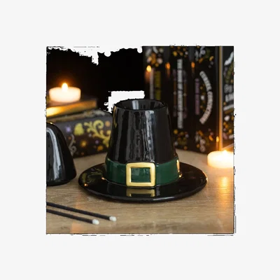 The Range Black Witch Hat Oil Burner with Removable Lid and Green Buckle - Black
