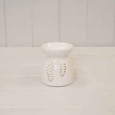 The Range Small White Ceramic Glazed Oil Burner with Leaf Design - White