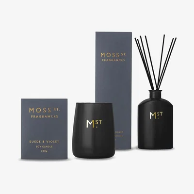 The Range 320g275ml Scented Candle  Diffuser 2pc Set - Suede & Violet