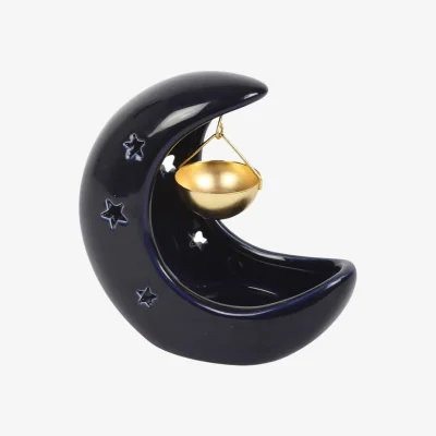 The Range Ceramic Crescent Moon and Stars Oil Burner - Blue