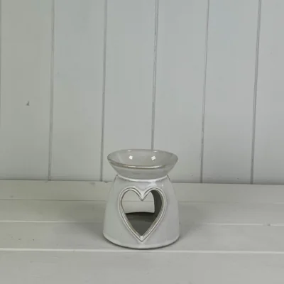 The Range White Glazed Ceramic Wax Oil Burner with Heart Cut Out with Textured - Light Grey