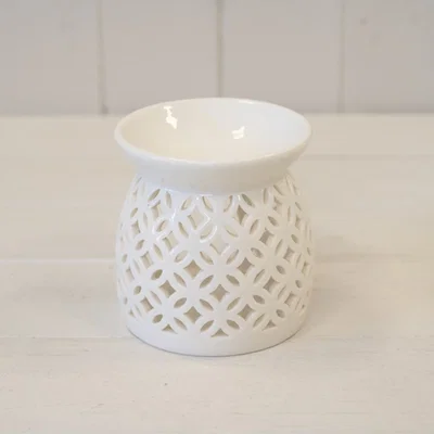 The Range Medium White Ceramic Glazed Oil Burner with Cut Out Detail - White