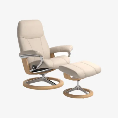 Arighi Bianchi Stressless® Consul Medium Signature Chair and Stool, Batick Cream Leather