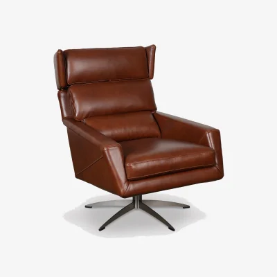 Barker and Stonehouse Bentley Swivel Armchair, Brown Leather | Barker & Stonehouse