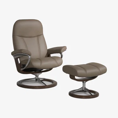 Barker and Stonehouse Stressless Consul Large Recliner Chair & Stool, Brown | Barker & Stonehouse