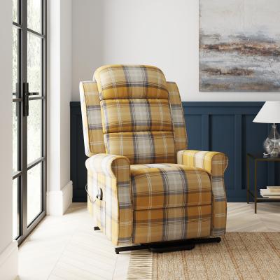 Dunelm Edith Check Rise and Recline Chair Old Gold