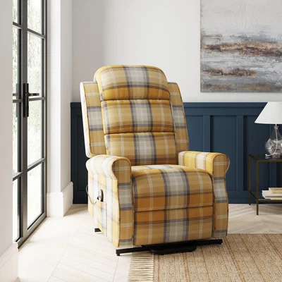 Dunelm Edith Check Rise and Recline Chair Old Gold