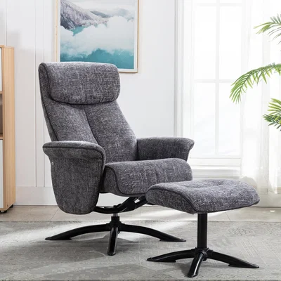 Dunelm Taylor Chenille Reclining Swivel Chair with Footstool Dark Grey