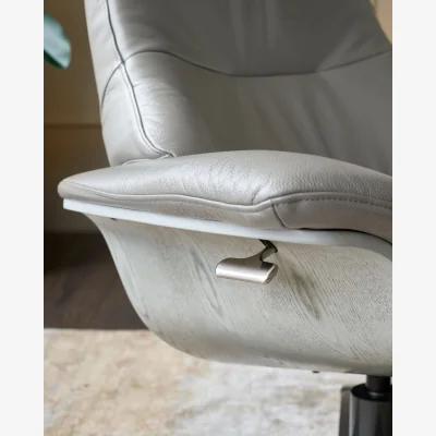 Danetti Karma natural grey leather swivel recliner accent chair and footstool